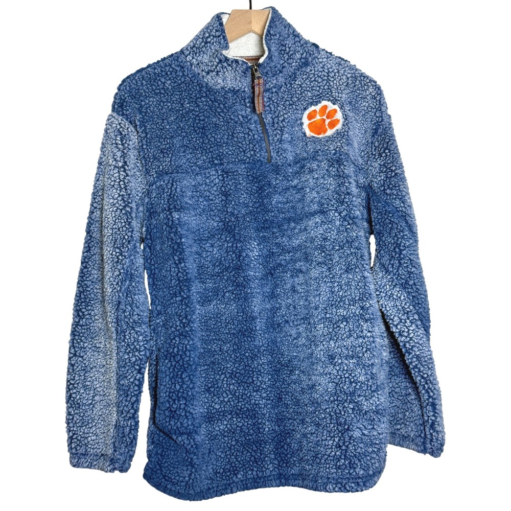 Three Square Womens Clemson Sherpa Jacket L Blue Pullover Quarter Zip University
